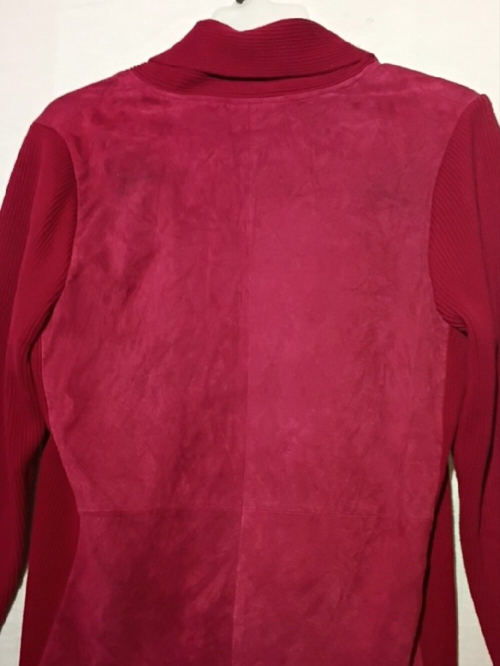 Vintage Red Crimson Button-Front Leather Knit Jacket, Louis Dell' Olio NWOT 8 - Picture 9 of 13